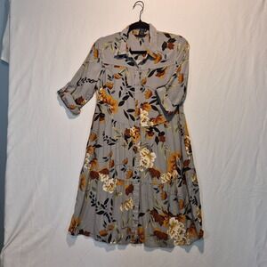 Millenium Gray Floral Shirt Dress Sm Cottagecore Resortcore Grandma Chic Boho